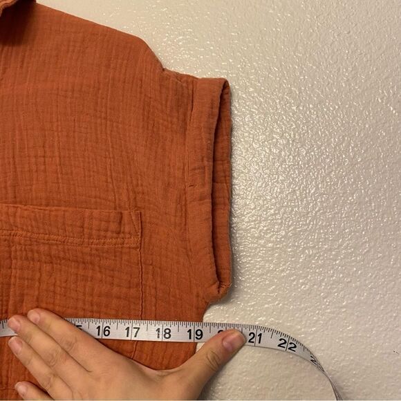 SO orange muslin gauze cotton button up Top blouse oversized cropped dolman XS - Picture 4 of 8